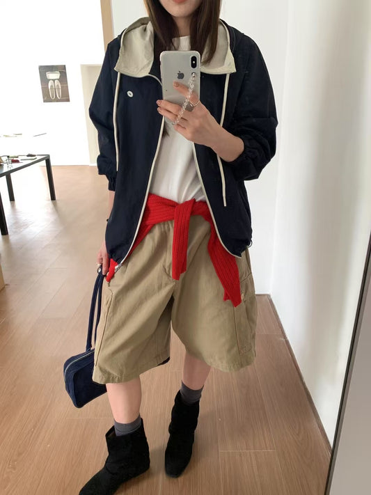 // 拼色連帽運動風外套