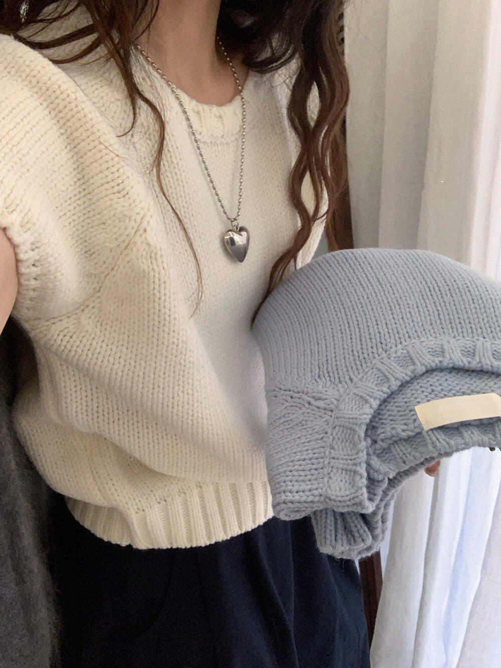 // 可疊穿粗織紋邊落肩短袖NT