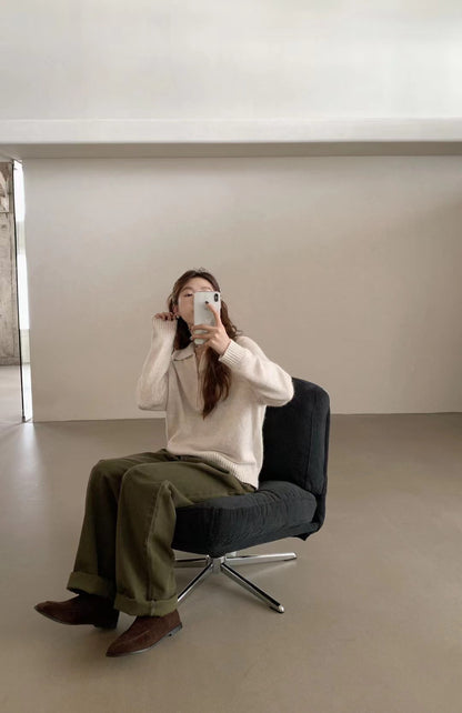 // raccoon+wool半拉鍊翻領高級感毛衣