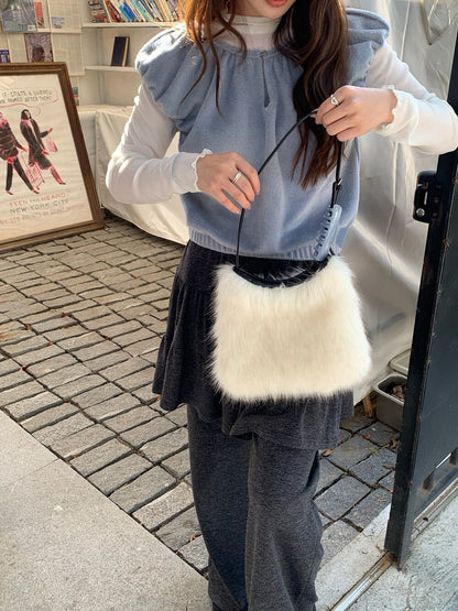 // 毛絨感超韓疊穿橡筋腳背心