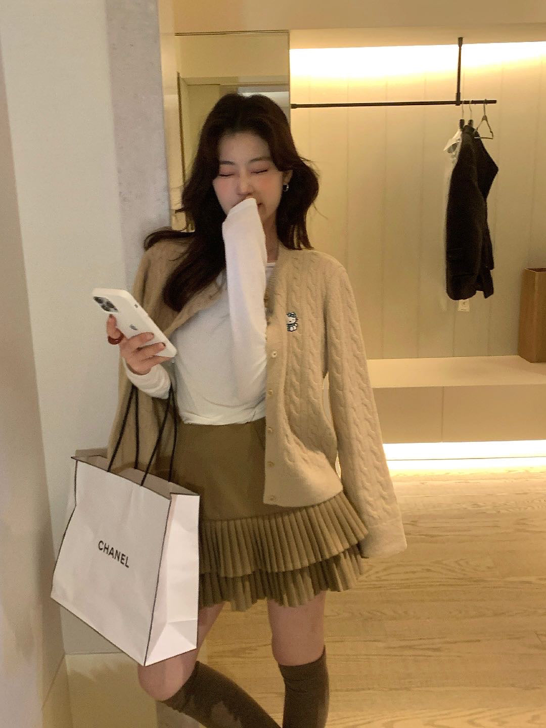 // 復古雙層細百褶毛呢短裙