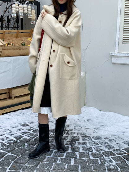 // 80%wool+20%alpaca連帽可愛口袋手工羊毛外套