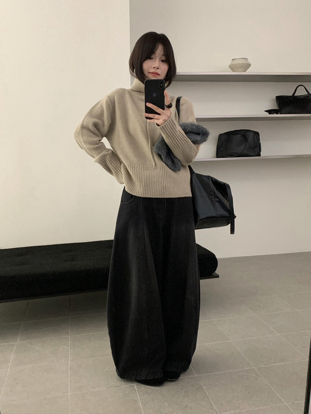 // 設計感中線直坑織紋高領NT