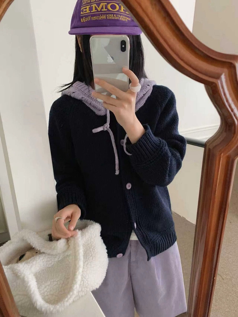 // 拼接撞色鈎花針織帽CD