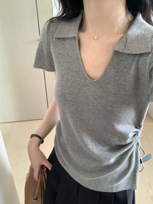 // 側束腰開叉小v翻領NT