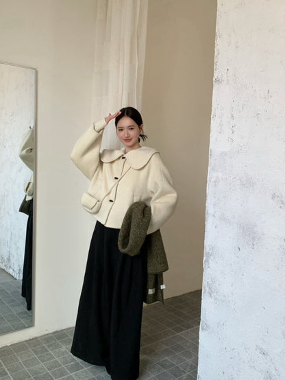 // 100%wool超韓大娃娃領手工外套(連袋仔)