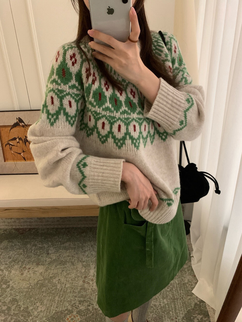 // 30%raccoon超美配色花紋毛衣