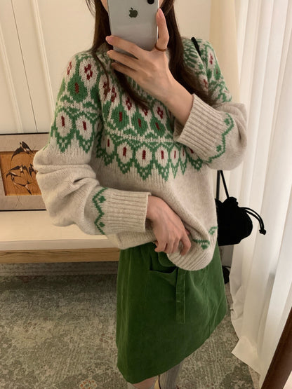 // 30%raccoon超美配色花紋毛衣