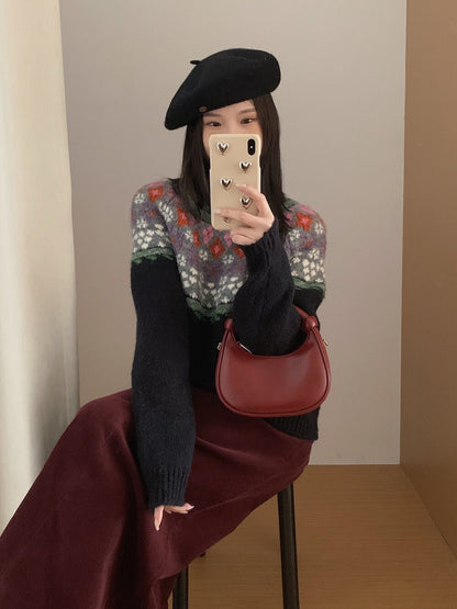 // 配色超美的復古圖案毛衣