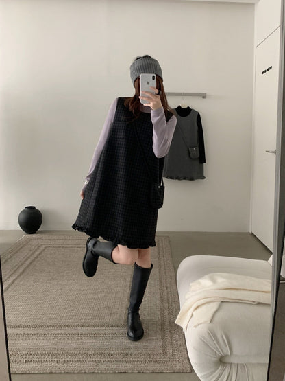 // 50%羊毛花邊腳背心毛呢OPS(連袋仔)