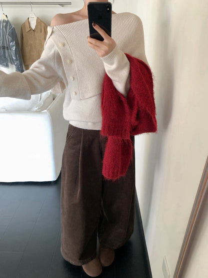 // 設計感側鈕扣雙層領一字領NT