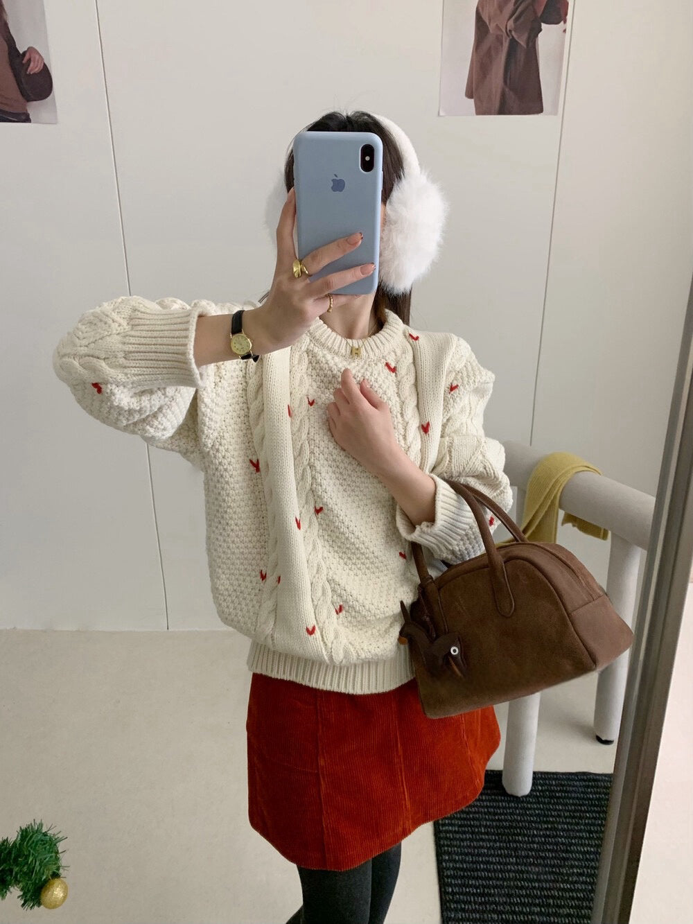 // 5%wool心心刺繡麻花毛衣