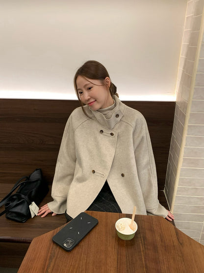 // 雙面毛呢可立領中短外套