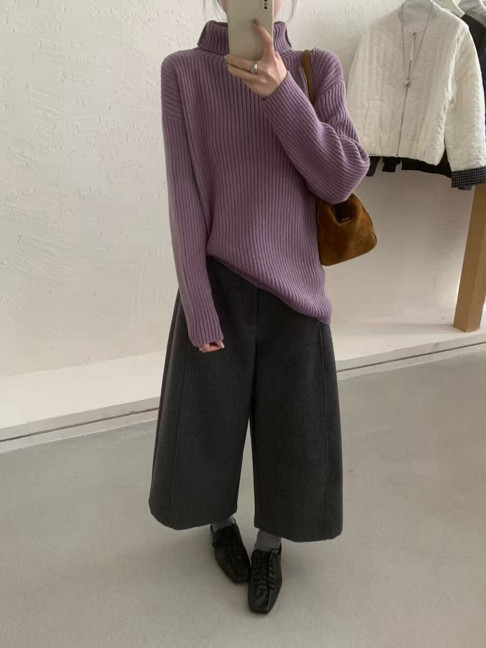 // 高領直坑紋親膚毛衣