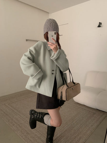 // 軟而不塌100%雙面羊毛特別鈕扣handmade外套