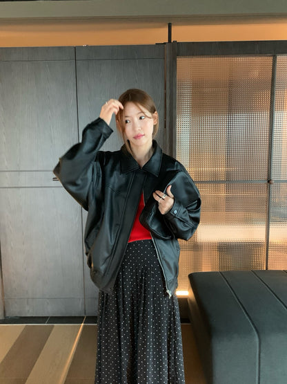 // 經典啞光翻領彷皮外套￼