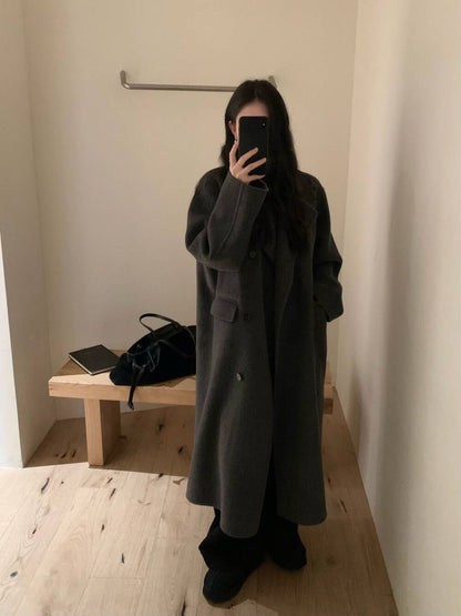 // 100%羊毛氣質可立領長款手工大衣