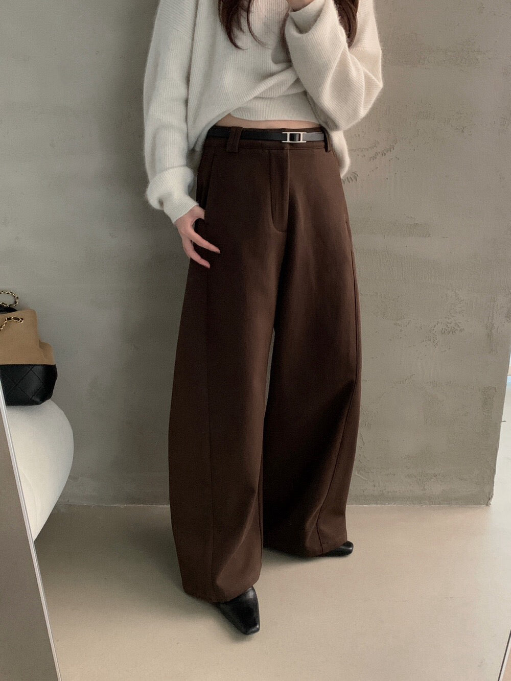 // 今季必入質感加絨彎刀褲(連腰帶)