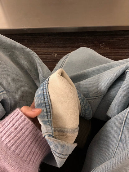 // 口袋位小details加絨全長牛仔褲