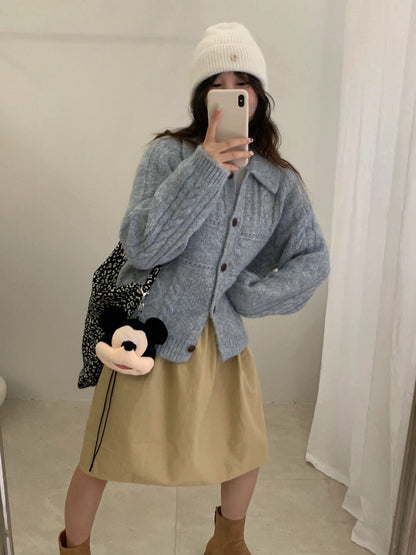 // 8%wool彩紗線菱格麻花翻領CD