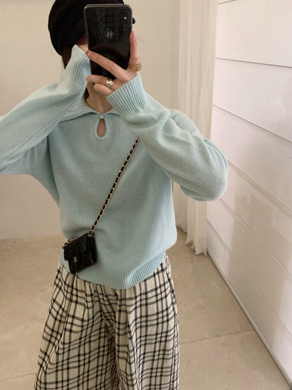 // 100%綿羊毛小鈕扣鏤空翻領NT