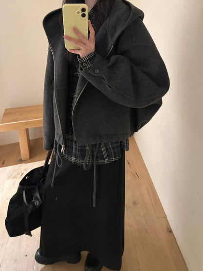 // 100%羊毛低飽和度色調連帽超帥版型手工外套