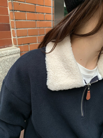 // 毛毛領半拉鍊衛衣+褲套裝