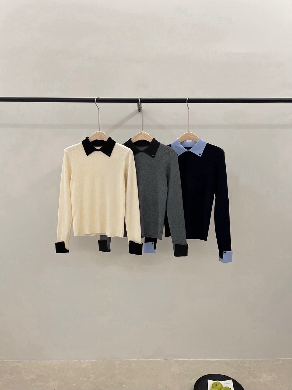 // 6%wool撞色翻領+反袖針織NT