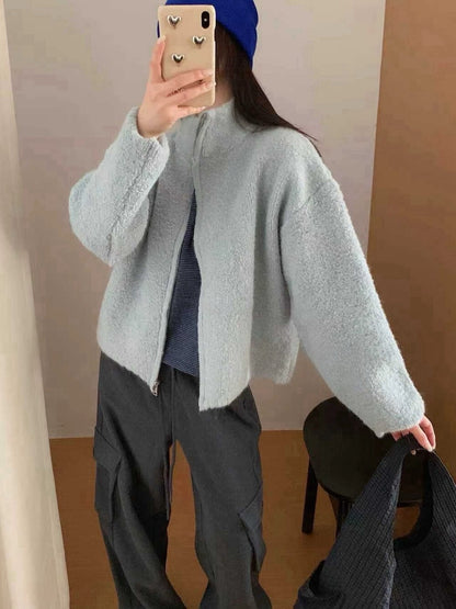 // 30%綿羊毛圈圈毛質感半領拉鍊CD