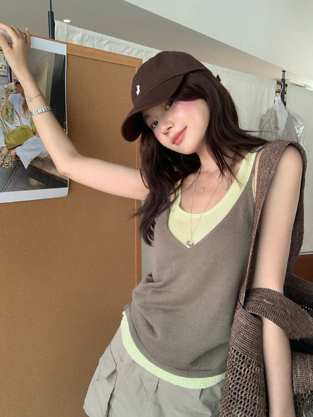 // 真兩件可拆開背心+吊帶撞色套裝