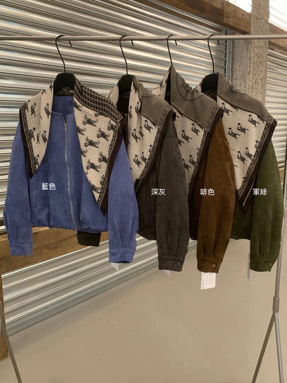 J51 / 復古廓型圓領麂皮絨外套(連絲巾)