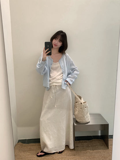 // 100%麻排扣可當外套圓領防曬BL