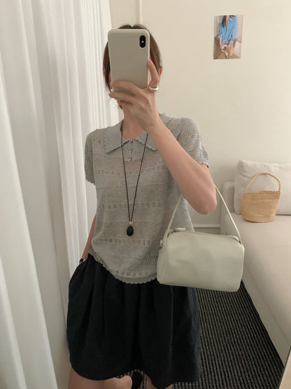 K19 / 精緻鏤空花邊翻領lyocell polo NT
