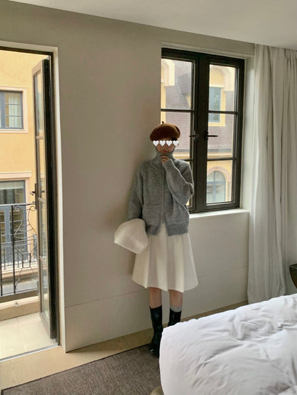 // 慵懶高級感上下拉鍊可立領口袋CD