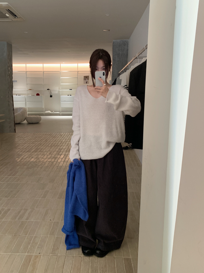 // 柔軟親膚馬海毛11色v領NT