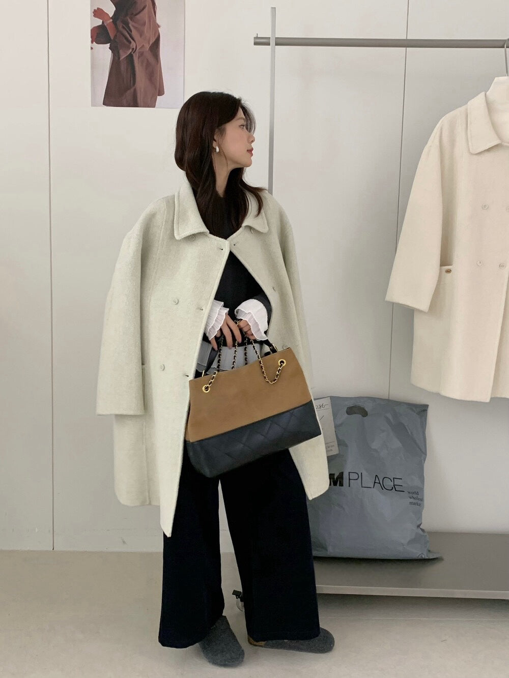 // 100%羊毛經典雙排扣手工雙面外套