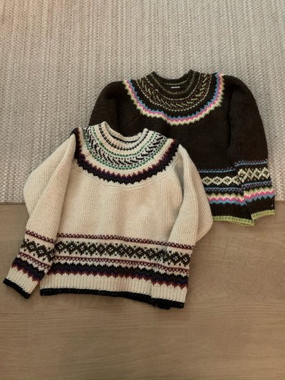 // 10%wool復古花紋圓領毛衣