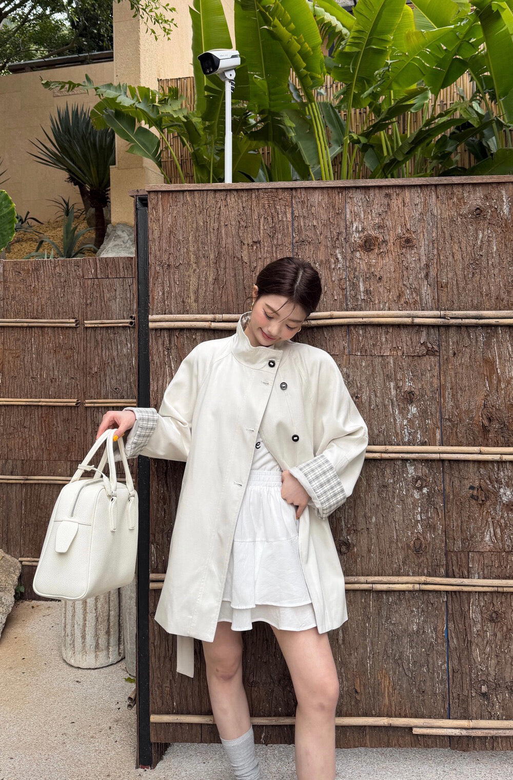 🐰 內拼格紋立領trench coat