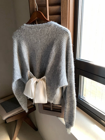 // 設計感後綁帶蝙蝠袖毛衣