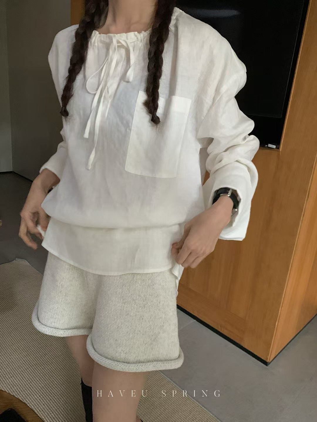 // 卷卷邊針織短褲仔