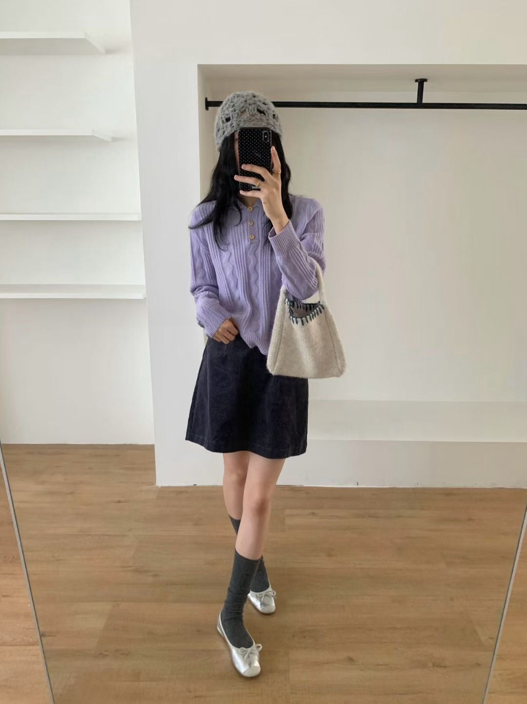 // 美美麻花織紋鈕扣翻領NT