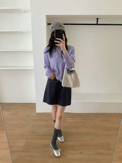 // 美美麻花織紋鈕扣翻領NT