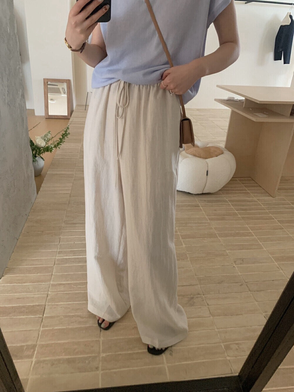 // 超舒服天絲麻綁帶腰褲