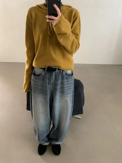 // 100%羊毛連帽卷邊毛衣