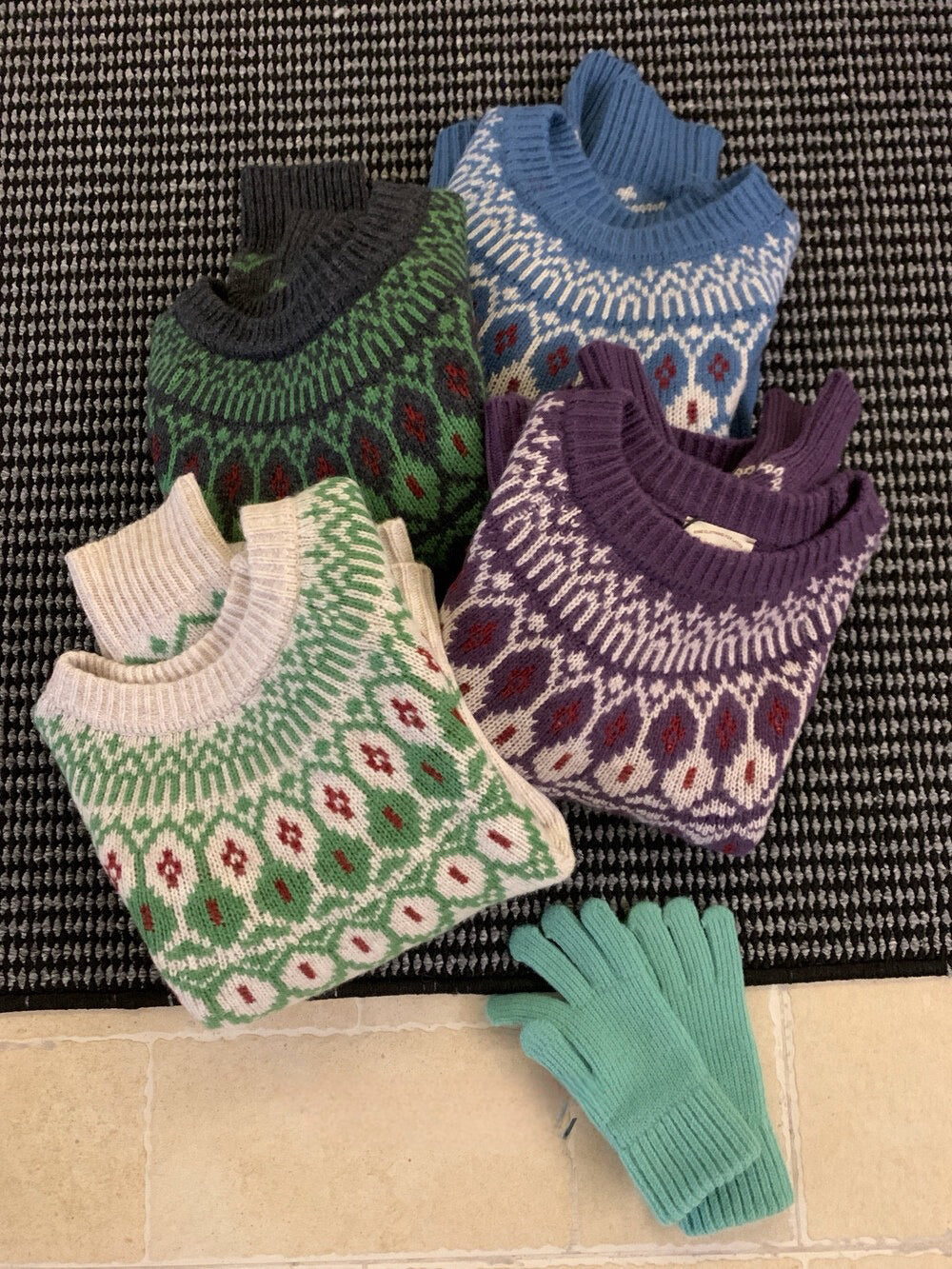 // 30%raccoon超美配色花紋毛衣