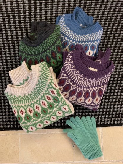 // 30%raccoon超美配色花紋毛衣