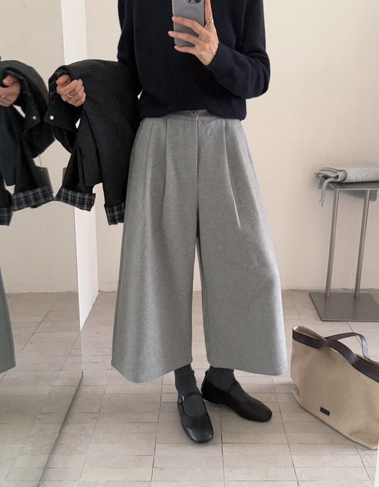 // 10%wool帥氣八分壓褶毛呢褲