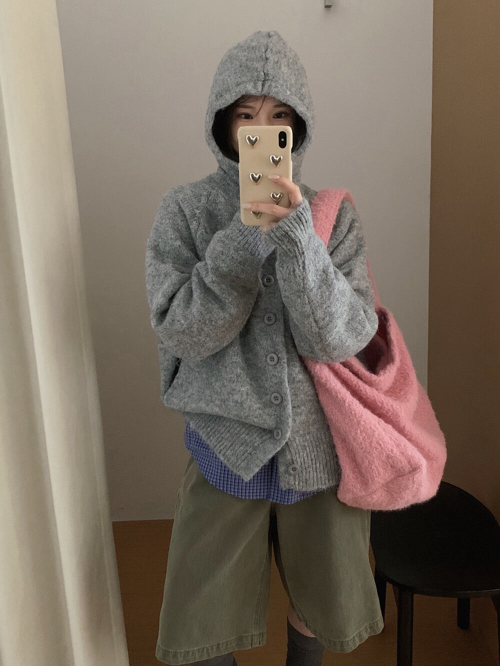 // 軟糯感連帽6色排扣毛衣