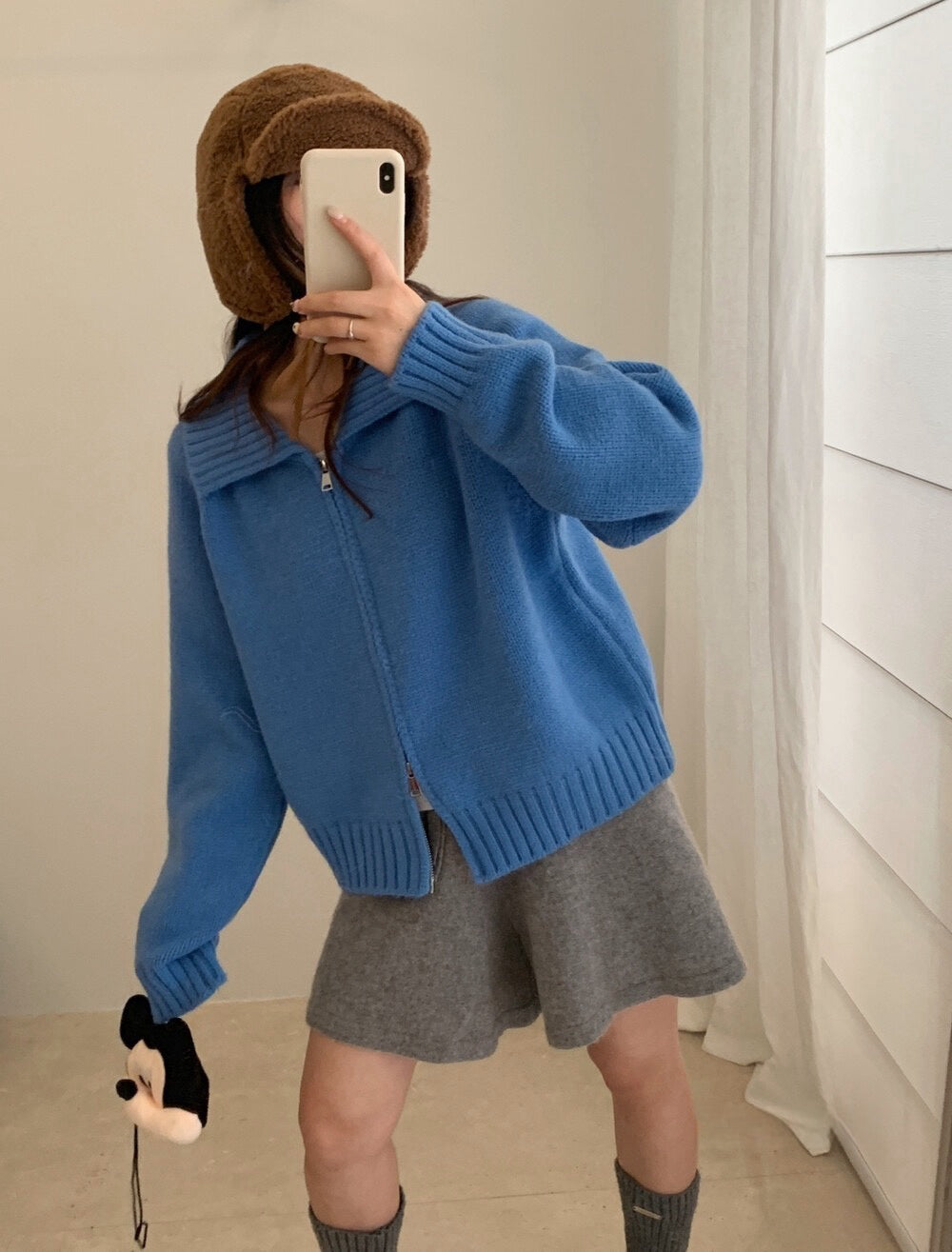 // 直坑紋大翻領上下拉鍊落肩CD