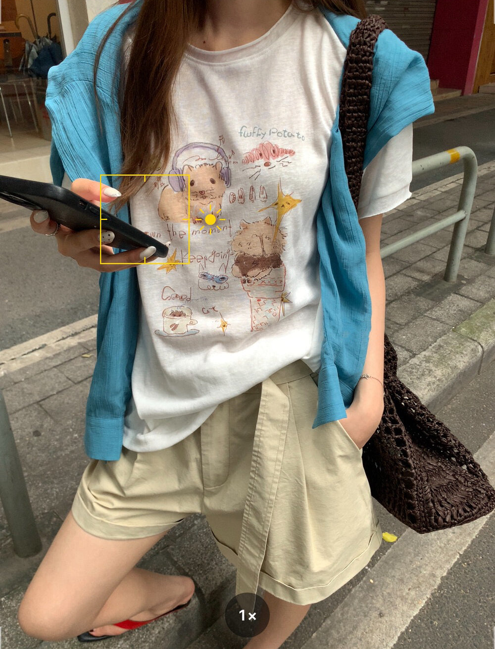 // 可愛手繪lyocell麻短袖TEE